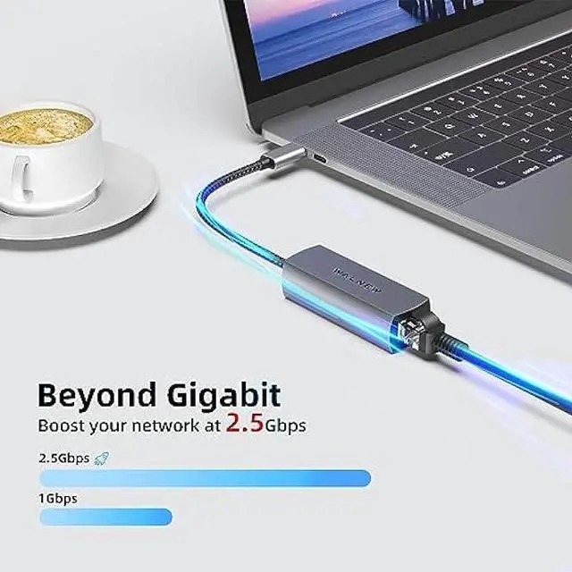 Alt view image 2 of 6 - WALNEW USB-C 2.5gb Ethernet Adapter, USBC to RJ45 LAN Connector,2.5 Gigabit Network Cable Converter Thunderbolt 3 for NAS Server,Mac,iMac,MacBook,iPad Pro Air,Dell XPS 17 15,Surface Laptop,Chromebook