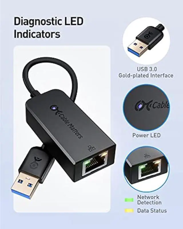 Alt view image 6 of 6 - Cable Matters Plug & Play USB to Ethernet Adapter with PXE, MAC Address Clone Support (USB3.0 to Gigabit Network, Ethernet to USB Adapter for Laptop) Supporting 10/100/1000Mbps