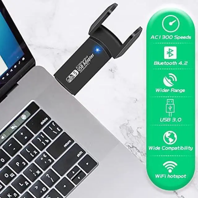 Alt view image 2 of 7 - USB WiFi Bluetooth Adapter, 1300Mbps Dual Band 2.4/5Ghz Wireless Network External Receiver, Mini WiFi Dongle for PC/Laptop/Desktop