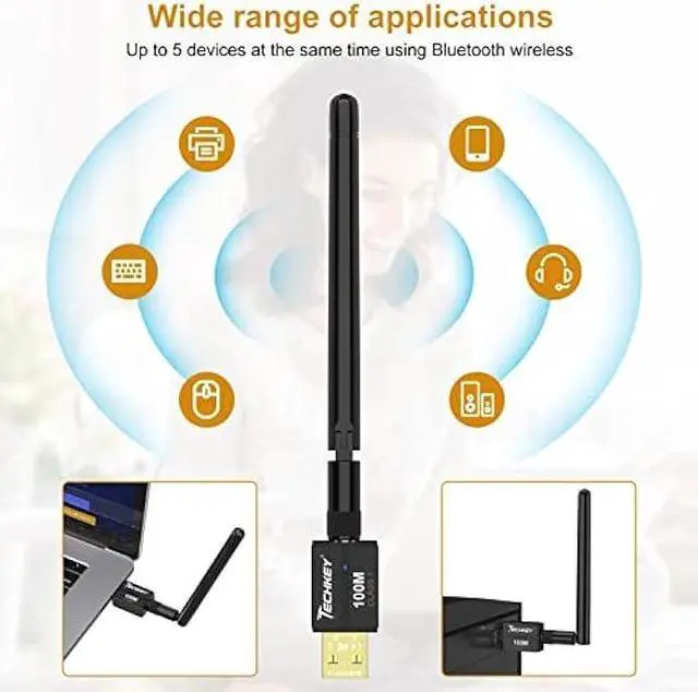 Alt view image 6 of 6 - Long Range Bluetooth Adapter for Desktop PC Plug & Play 5.3 EDR Class 1 USB Bluetooth Dongle Wireless Transfer Transmitter Receiver 328FT/100M for BT Mouse/Keyboard/Headphones Support Win11/10/8.1