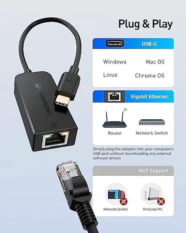 Alt view image 4 of 6 - Cable Matters Plug & Play USB C to Ethernet Adapter with PXE, MAC Address Clone (Thunderbolt to Ethernet Adapter, Gigabit Ethernet to USB C) in Black - Compatible with MacBook Pro, XPS, Surface Pro