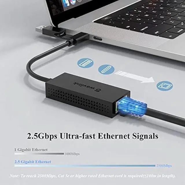 Alt view image 2 of 7 - USB C to 2.5G Ethernet Adapter, WAVLINK 2-in-1 USB 3.2 Type A/Type C (Thunderbolt 3/4) to 2.5 Gigabit Ethernet Adapter RJ45 LAN Network Converter for Windows, Mac OS, iPad OS and More