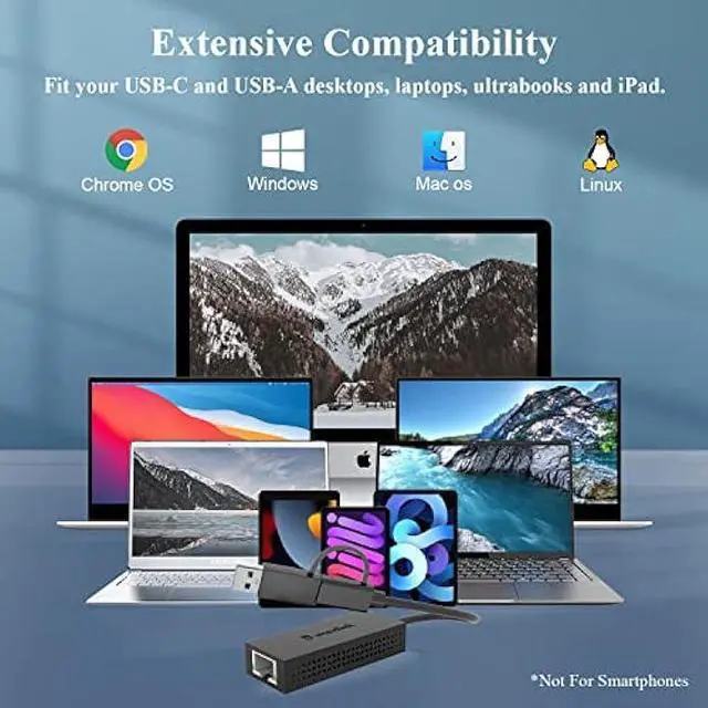 Alt view image 5 of 6 - USB C to 2.5G Ethernet Adapter, WAVLINK 2-in-1 USB 3.2 Type A/Type C (Thunderbolt 3/4) to 2.5 Gigabit Ethernet Adapter RJ45 LAN Network Converter for Windows, Mac OS, iPad OS and More