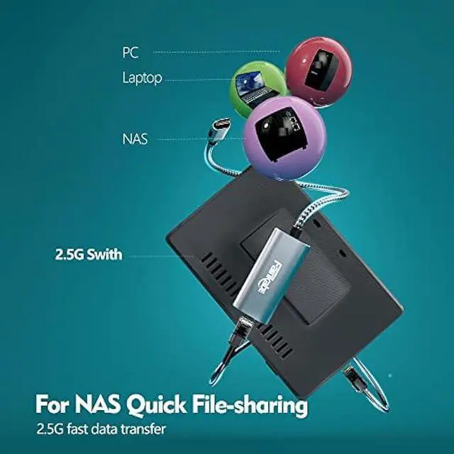 Alt view image 4 of 7 - 2.5G USB C to Ethernet Adapter, fairikabe USB Type C to LAN Network Adapter Gigabit Compatible with Thunderbolt 3, for Mac, MacBook Air, MacBook Pro, iPad Pro, iPad Air, Laptop, Computer