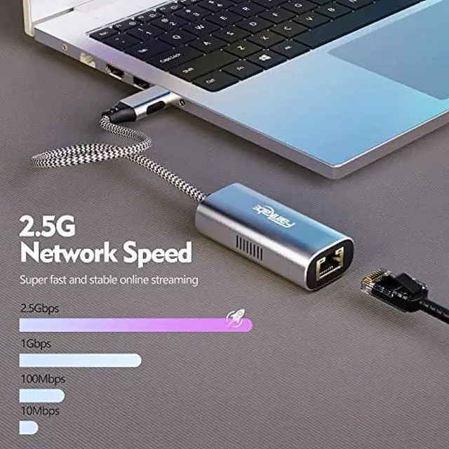 Alt view image 2 of 7 - 2.5G USB C to Ethernet Adapter, fairikabe USB Type C to LAN Network Adapter Gigabit Compatible with Thunderbolt 3, for Mac, MacBook Air, MacBook Pro, iPad Pro, iPad Air, Laptop, Computer