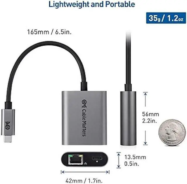 Alt view image 7 of 7 - Cable Matters USB C to 2.5 Gigabit Ethernet Adapter with Charging 100W, 2.5g Ethernet to USB-C Adapter (2.5gbps Ethernet Port) - Compatible with MacBook Pro, iPad Pro, XPS, Microsoft Surface Pro