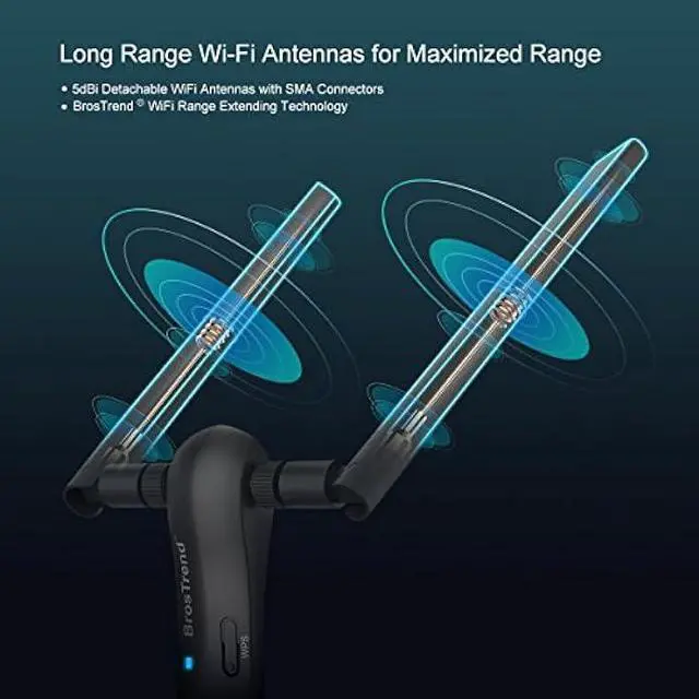 Alt view image 4 of 5 - BrosTrend 1200Mbps Long Range USB WiFi Adapter for PC Desktop Laptop of Windows 11/10/8.1/8/7, Wireless Adapter Dual Band 2.4GHz 300Mbps + 5GHz 867Mbps, 2X 5dBi High Gain Antennas, USB 3.0 Cradle