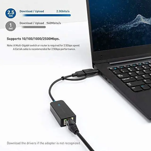 Alt view image 2 of 6 - Cable Matters USB C to 2.5 Gigabit Ethernet Adapter, USB to 2.5 Gigabit Ethernet Adapter, Not Compatible with M2 Macs (2.5g Ethernet to USB, 2.5gbps Ethernet Port) -Compatible with Thunderbolt 4 USB 4