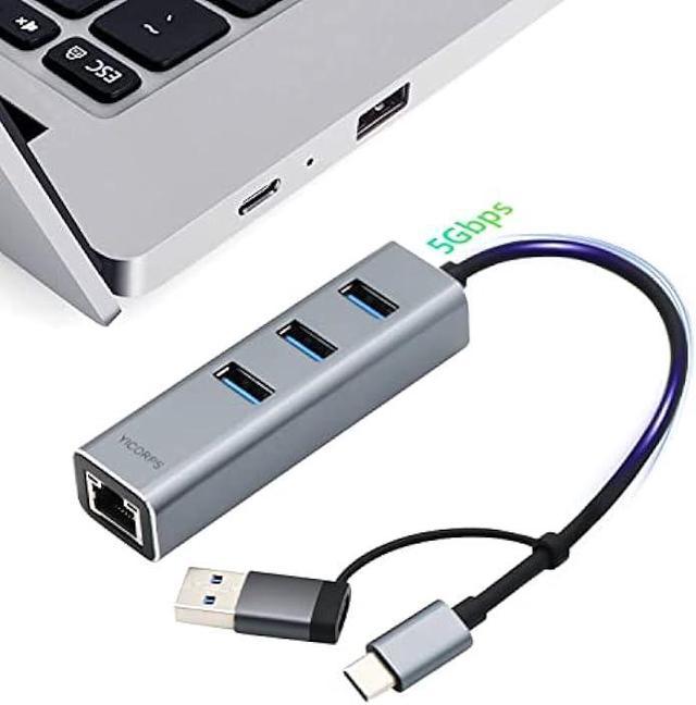 USB 3.0 to Gigabit Ethernet Adapter, 3 Port USB 3.0 Hub