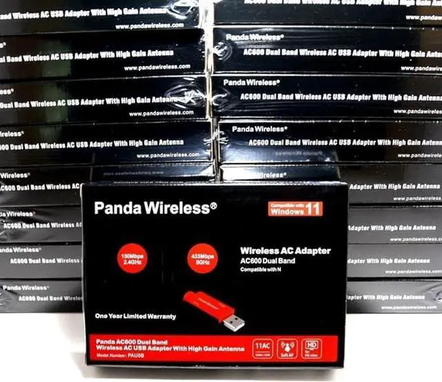 Alt view image 6 of 6 - Panda Wireless® PAU0B AC600 Dual Band (2.4GHz and 5GHz) Wireless N USB Adapter W/High Gain Antenna - Windows XP/Vista/7/8/8.1/10/11, Mint, Ubuntu, openSUSE, Fedora, Rocky, Kali Linux and Raspbian