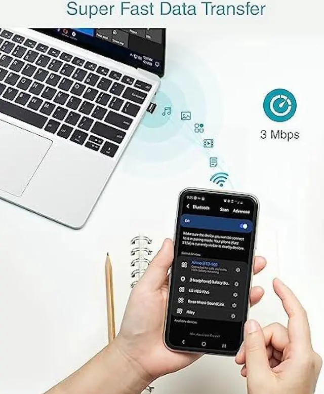 Alt view image 5 of 5 - Kinivo USB Bluetooth Adapter for PC (BT5.0, Plug & Play Wireless Dongle Receiver for Ubuntu, Windows 11/10/8.1)  Works with Laptops, Headsets, Speakers, Mouse, Keyboard, Printers, Gaming Controllers