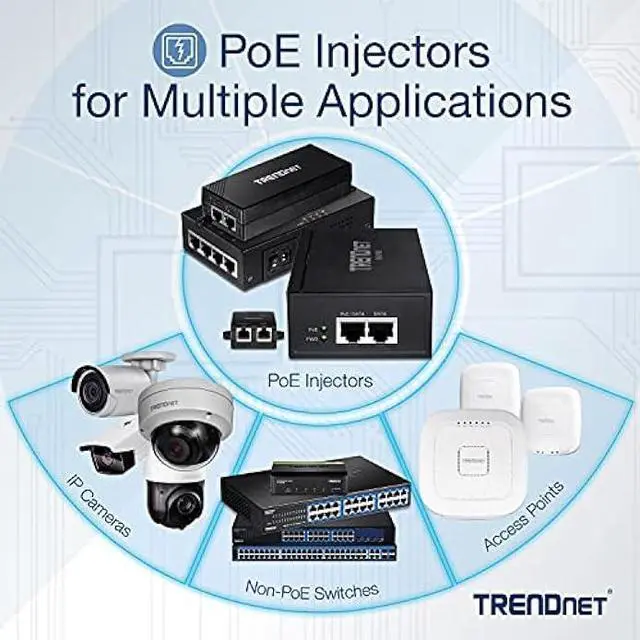 Alt view image 6 of 6 - TRENDnet 2.5G PoE+ Injector, TPE-215GI, PoE (15.4W) or PoE+ (30W), Converts a non-PoE Port to a PoE+ 2.5G Port, 2.5GBASE-T Compliant, Integrated Power Supply, Network a PoE device upto 100m, Black