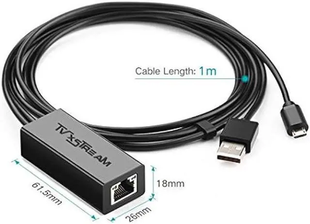 Alt view image 4 of 6 - USB Ethernet Adapter (Black) for Firesticks (Gen 2 and 4K Versions) Chromecast with Micro not Type C Connection, USB to RJ45 Ethernet Adapter USB Power Supply Cable, speeds up to 100Mbps