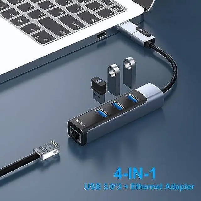 Alt view image 2 of 6 - BENFEI 2in1 USB-C/USB 3.0 to Ethernet Adapter with 3*USB 3.0 Ports Compatible for MacBook Pro/Air 2023/2022/2021/2020/2019 and More