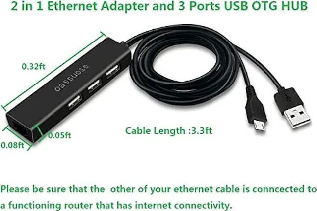 Alt view image 6 of 6 - 4 in 1 Ethernet Adapter and 3 Ports USB OTG Hub for Fire TV Stick 4K/Chromecast/Google Home Mini/Raspberry Pi Zero and Other Streaming TV Sticks,Micro USB OTG Cable HUB with Powered Network Adapter