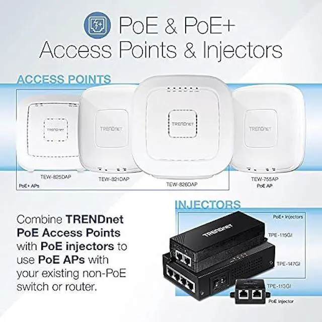 Alt view image 2 of 7 - TRENDnet Gigabit Power Over Ethernet Plus Injector, Converts Non-Poe Gigabit To Poe+ Or PoE Gigabit, Supplies PoE (15.4W) Or PoE+ (30W) Power Network Distances Up To 100M (328 ft.), Black, TPE-115GI