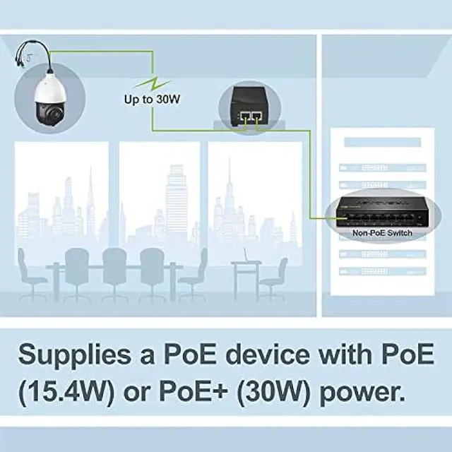 Alt view image 5 of 7 - TRENDnet Gigabit Power Over Ethernet Plus Injector, Converts Non-Poe Gigabit To Poe+ Or PoE Gigabit, Supplies PoE (15.4W) Or PoE+ (30W) Power Network Distances Up To 100M (328 ft.), Black, TPE-115GI