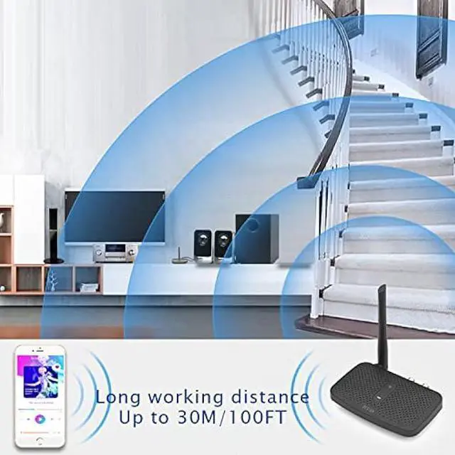 Alt view image 4 of 7 - Besign BE-RCA Pro Long Range Bluetooth Adapter for Bluetooth Music Streaming, Black