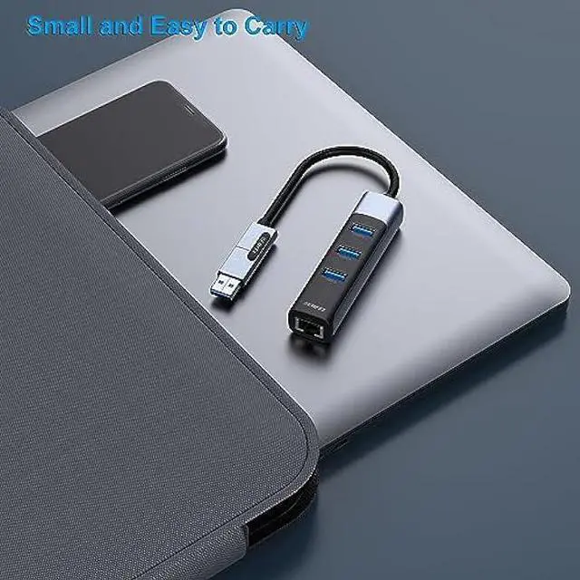 Alt view image 5 of 6 - BENFEI 2in1 USB-C/USB 3.0 to Ethernet Adapter with 3*USB 3.0 Ports Compatible for MacBook Pro/Air 2023/2022/2021/2020/2019 and More