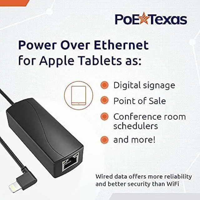 Alt view image 2 of 6 - PoE Texas PoE Power and Ethernet Adapter for Apple Tablets and Phones for POS, Digital Signage, & More - 802.3af POE to 5 Volt Splitter - Extends Charging & Data Delivery Up to 328 Feet