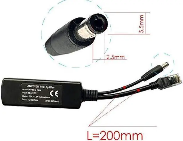 Alt view image 4 of 6 - ANVISION 2-Pack Active 12V PoE Splitter Adapter, Plug 5.5mm x 2.5mm, IEEE 802.3af Compliant 10/100Mbps, for IP Camera AP Voip Phone and More