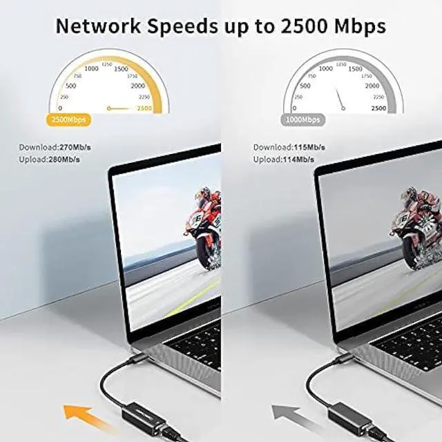 Alt view image 3 of 7 - CableCreation USB C to 2.5G Ethernet Adapter, USB C 3.1 to RJ45 2.5 Gigabit LAN Thunderbolt 3, Compatible with MacBook Pro MacBook Air iPad Pro Surface Pro 7 Dell XP15 13 Chromebook Windows Mac OS