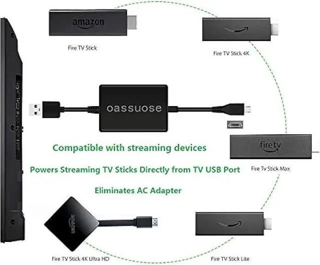 Alt view image 2 of 6 - USB Power Cable Adapter for Fire TV Stick,Powers Streaming TV Sticks Directly from T V USB Port(Eliminates AC Adapter and Very Long Power Cable)
