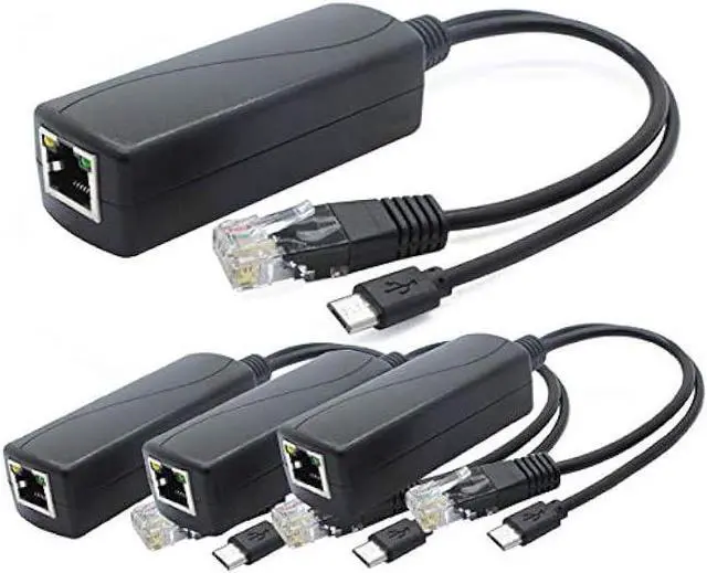 Main image of ANVISION 4-Pack 5V PoE Splitter, 48V to 5V 2.4A Adapter with Micro USB Plug, IEEE 802.3af Compliant, for IP Camera, Tablets, Dropcam or Raspberry Pi and More, AV-PS05-1