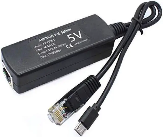 Alt view image 2 of 7 - ANVISION 4-Pack 5V PoE Splitter, 48V to 5V 2.4A Adapter with Micro USB Plug, IEEE 802.3af Compliant, for IP Camera, Tablets, Dropcam or Raspberry Pi and More, AV-PS05-1