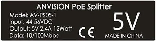 Alt view image 6 of 7 - ANVISION 4-Pack 5V PoE Splitter, 48V to 5V 2.4A Adapter with Micro USB Plug, IEEE 802.3af Compliant, for IP Camera, Tablets, Dropcam or Raspberry Pi and More, AV-PS05-1