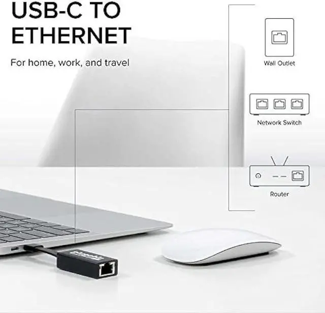 Alt view image 2 of 6 - Plugable USB C to Ethernet Adapter, Driverless Fast and Reliable Gigabit Speed, Thunderbolt 3 to Ethernet Adapter Compatible with MacBook Pro, Windows, macOS, and ChromeOS