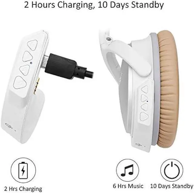 Alt view image 5 of 5 - Upgraded aptX Wireless Bluetooth Adapter for Bose QuietComfort QC 25 with Mic/Volume Control, White
