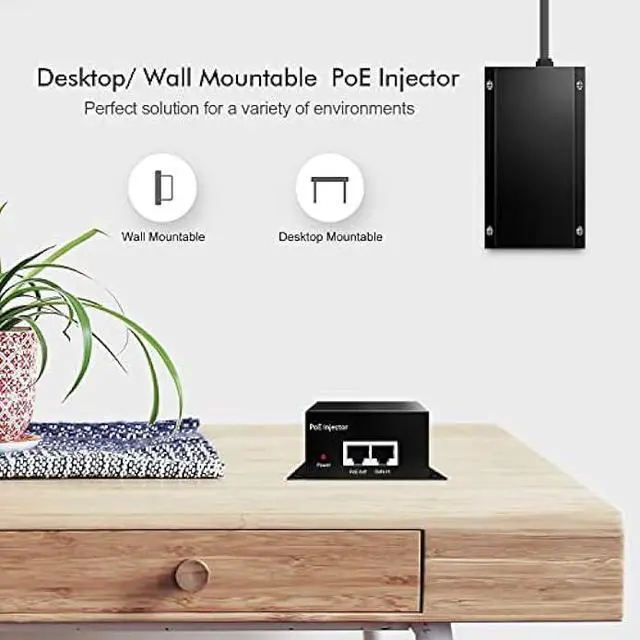 Alt view image 6 of 6 - YuLinca Gigabit PoE+ Injector, 60W 802.3af/at/bt, 1000Mbps, Plug & Play, Desktop/Wall-Mount Metal, Distance Up to 100 Meters (328 ft.)