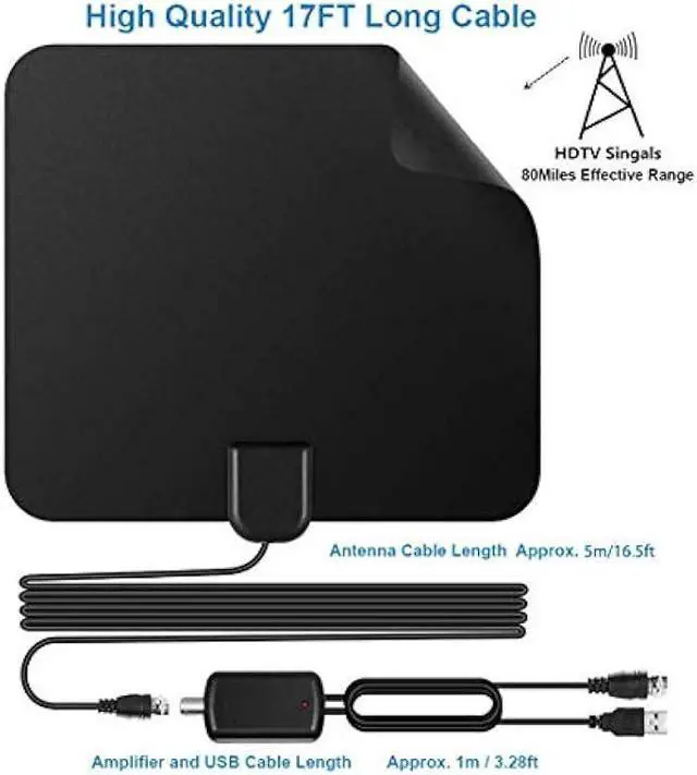Alt view image 3 of 7 - TV Antenna, Amplified Digital HDTV Antenna, with Free 4K 1080P HD VHF UHF Local Channels, 80 Miles Range with Signal Amplifier, 17ft Coax Cable