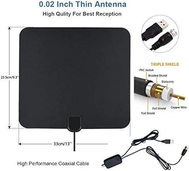 Alt view image 4 of 7 - TV Antenna, Amplified Digital HDTV Antenna, with Free 4K 1080P HD VHF UHF Local Channels, 80 Miles Range with Signal Amplifier, 17ft Coax Cable