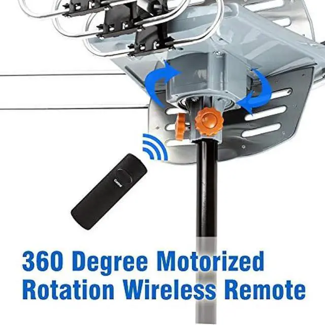 Alt view image 3 of 5 - Five Star Outdoor HD TV Antenna Strongest Up to 150 Miles Long Range with Motorized 360 Degree Rotation, UHF/VHF/FM Radio Infrared Remote Control with Mounting Pole & 40FT RG6 Coax Cable Support 2 TVs