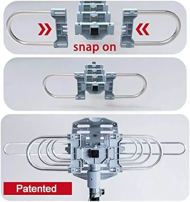 Alt view image 4 of 6 - PBD Digital Outdoor TV Antenna, 150 Mile Motorized 360 Degree Rotation Support 2 TVs, Grounding Block, Mounting Pole, 50FT RG6 Coax Cable, Wireless Remote Control, UHF/VHF, Snap-On Installation