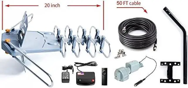 Alt view image 5 of 6 - PBD Digital Outdoor TV Antenna, 150 Mile Motorized 360 Degree Rotation Support 2 TVs, Grounding Block, Mounting Pole, 50FT RG6 Coax Cable, Wireless Remote Control, UHF/VHF, Snap-On Installation