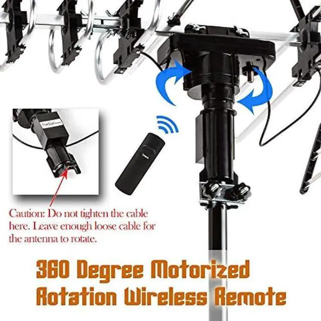 Alt view image 2 of 5 - Five Star Outdoor Antenna HD TV 200 Miles Range with Motorized 360° Rotation, UHF/VHF/FM Radio with Infrared Remote Control