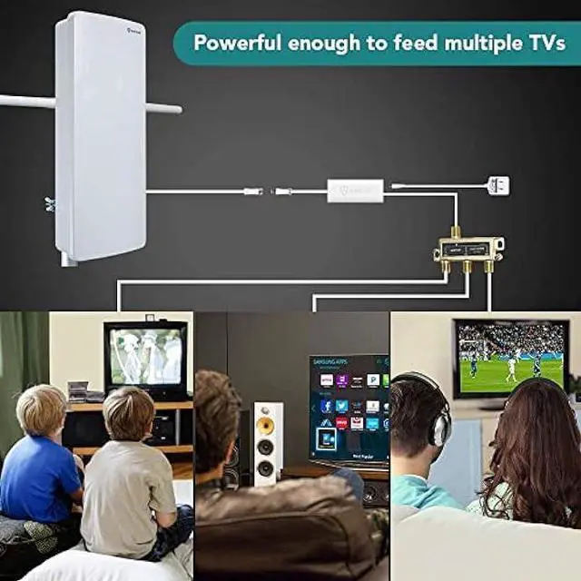Alt view image 7 of 7 - ANTOP Outdoor/Indoor HDTV Antenna, Big Boy Series AT-400BV, Smartpass Amplifier, 85 Miles Range, UHF/VHF Range Enhanced, Support 4K 1080p