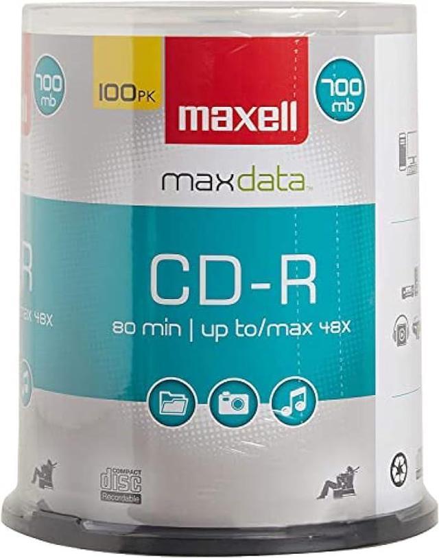 Maxell 648200, Premium Quality Noise free Surface Playback Recordable CDs  700Mb Storage 2x to 48x, Write Speed 80 minutes - Blank CDs, CD Storage &  Reusable Spindle Case Holder 100 Pack 