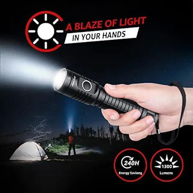 Alt view image 2 of 6 - axefury Flashlight, Rechargeable Magnetic LED Flashlight High Powered 1300 Lumens,Tactical LED Light Torch COB Work Light,9 Modes,IP67 Outdoor Gear A7