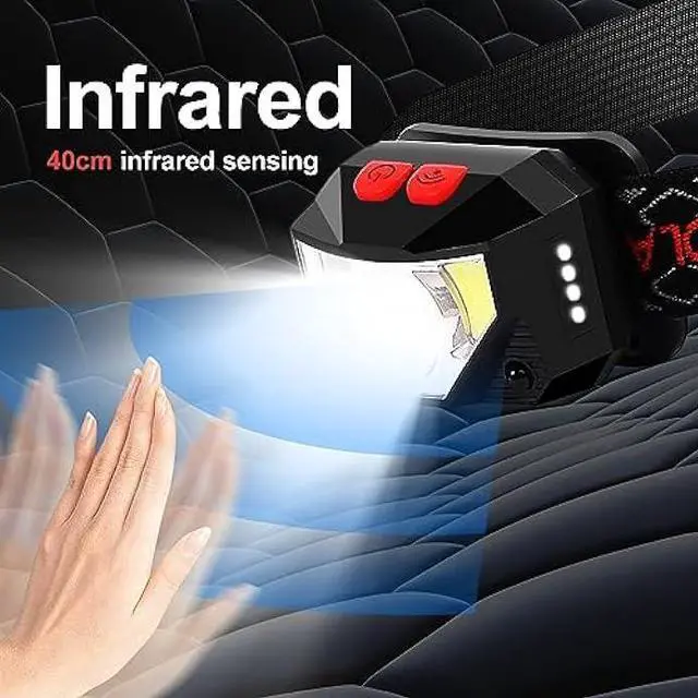 Alt view image 2 of 6 - Headlamp Rechargeable 2 Pack, Bright LED Head Lamp Outdoor 1100 Lumen Headlight with White Red Light, Motion Sensor Waterproof 8 Modes Headlamps Flashlights for Outdoor Camping Running Cycling Fishing