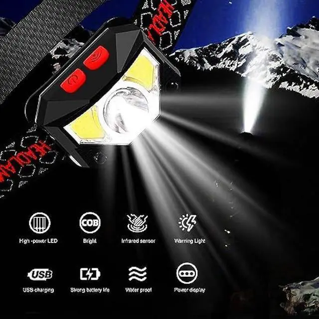 Alt view image 3 of 6 - Headlamp Rechargeable 2 Pack, Bright LED Head Lamp Outdoor 1100 Lumen Headlight with White Red Light, Motion Sensor Waterproof 8 Modes Headlamps Flashlights for Outdoor Camping Running Cycling Fishing