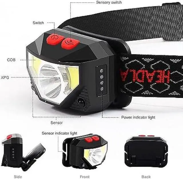 Alt view image 5 of 6 - Headlamp Rechargeable 2 Pack, Bright LED Head Lamp Outdoor 1100 Lumen Headlight with White Red Light, Motion Sensor Waterproof 8 Modes Headlamps Flashlights for Outdoor Camping Running Cycling Fishing