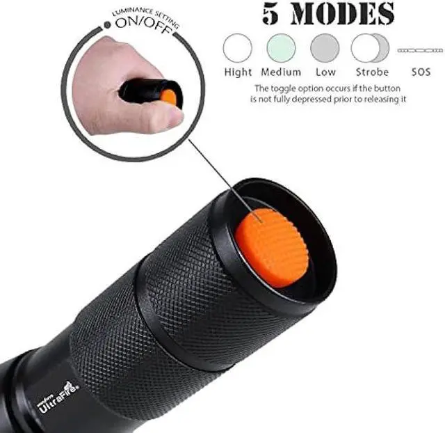 Alt view image 3 of 7 - ULTRAFIRE A100 Tactical LED 18650 Flashlight,800 Lumen Hunting Handheld Flashlight Focusable 3 Colors Exchange Glass Lens (Generate RED or Green Light)
