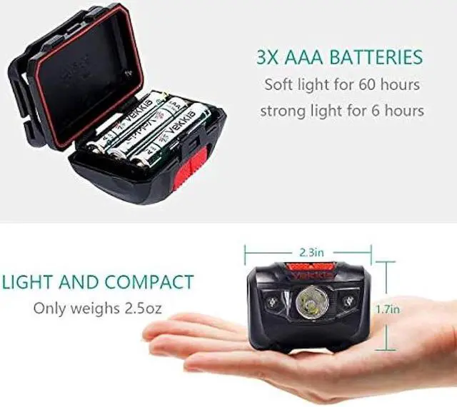 Alt view image 6 of 6 - Vekkia Ultra Bright LED Headlamp-5 Lighting Modes,White & Red LEDs Head Lamp, Camping Accessories Gear. IPX6 Waterproof Headlight for Running,Cycling,Fishing,Hiking,Repairing. Batteries Included