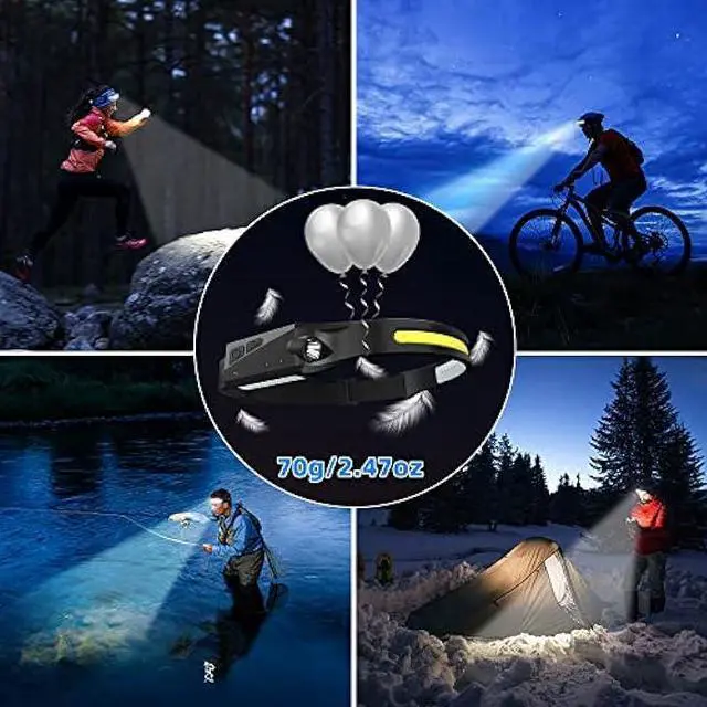 Alt view image 6 of 6 - UUYEE Headlamp Rechargeable 3Pack, LED Headlamp Flashlight with Motion Sensor, 230° COB Wide Beam Head Lamp, 5Mode Head Lights for Forehead Waterproof, Bright Headlamps for Adults Running Camping