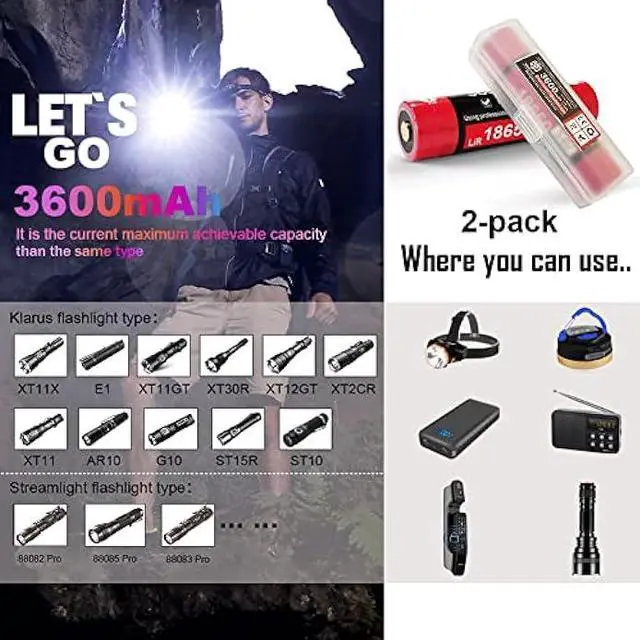 Alt view image 4 of 6 - Rechargeable Battery 3.7V 3600mAh for Streamlight X Series Flashlights 2-Pack