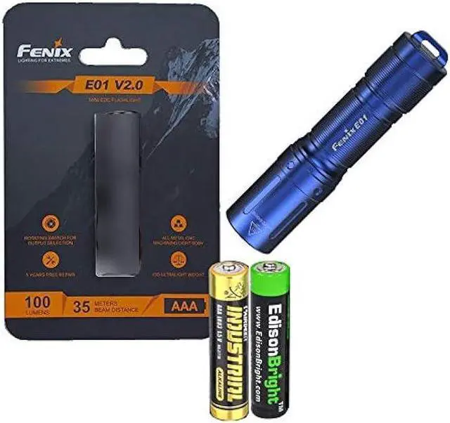 Main image of Fenix E01 V2 100 Lumen LED flashlight with EdisonBright AAA alkaline battery bundle (Blue)